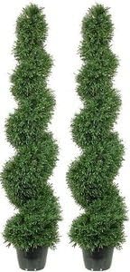 Two 5 Foot Outdoor Artificial Rosemary Spiral Topiary Trees Uv Rated Potted Plants