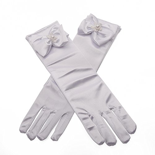 Lusiyu Girl Solid Color Long Elbow Length Formal Pageant Glove (white 01)