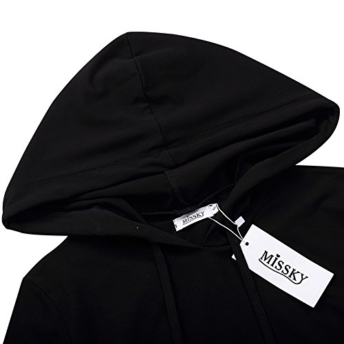 MISSKY Women Short Sleeve Pocket Slim Sweatshirt Summer Dresses for Women (L,Black)