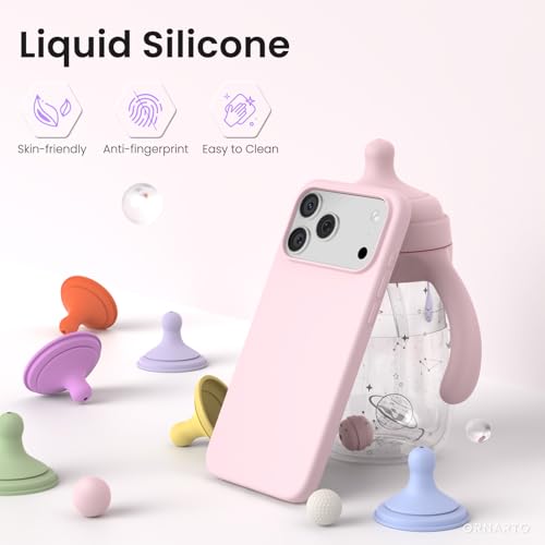 ORNARTO Compatible with iPhone 17 Pro Max Case 6.9", Slim Liquid Silicone 3 Layers Soft Gel Rubber Shockproof Protective Cover with Anti-Scratch Microfiber Lining-Chalk Pink