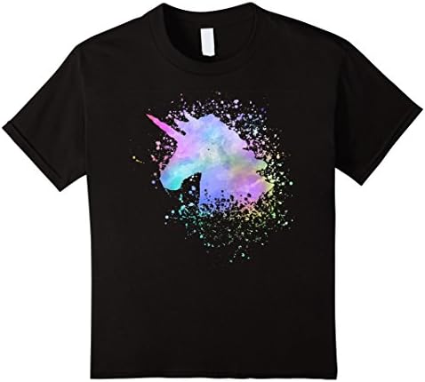Kids Rainbow Watercolor Ink Paint Splatter Unicorn T-shirt 8 Black
