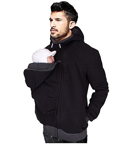 ECSEO Men’s Kangaroo Fleece Sweatshirt Hoodie Jacket Baby Carrier Coat
(M)