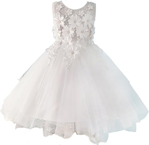 Dresslove White Sleeveless Flower Girls Princess Wedding Dresses With Handmade Flowers US Size 14