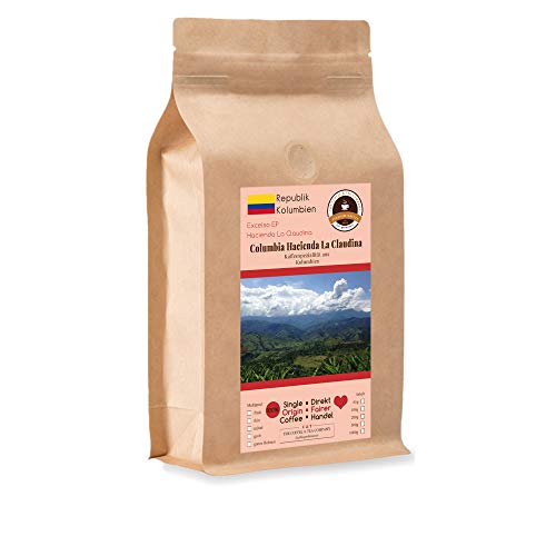 Kaffee Globetrotter - Kaffee Mit Herz - Colombia Hacienda La Claudina - 1000 g Ganze Bohne - für Kaffee-Vollautomat…