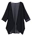 olrain Women's Floral Print Sheer Chiffon 3/4 Bat Sleeve Casual Loose Kimono Cardigan Capes (Small, Black-1)