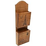MyGift Classic Vintage French Paris Eiffel Tower Rustic Wood 2 Tier Hanging Mail Sorter Letter Organizer Holder