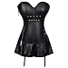 Women's PU Faux Leather Steampunk Corset Bustier Garter Lingerie Clubwear Medium Black with Silver eyelets, Silver zipper