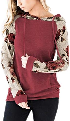 EIFFTER Women Floral Print Pullover Hoodie Casual Long Sleeve Drawstring Hooded Sweatshirt Pocket