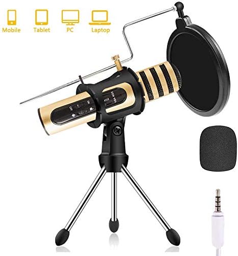 Microphone Kit, 3.5mm Jack Handheld Broadcast Mic with Adjustable Suspension Scissor Arm Stand for Recording/Karaoke Singing Suitable for Phone, Podcasting, Live Streaming, Gaming, YouTube etc