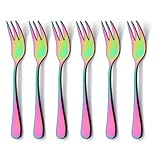 Oyster Cocktail Forks Set 6 Piece Stainless Steel Rainbow Multicolor Cake Appetizer Dessert Salad Fork Tasting Silverware Mirror Finish Dishwasher Safe Perfect for Wedding Party Event 5.5 Inch