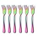 Oyster Cocktail Forks Set 6 Piece Stainless Steel Rainbow Multicolor Cake Appetizer Dessert Salad Fork Tasting Silverware Mirror Finish Dishwasher Safe Perfect for Wedding Party Event 5.5 Inch
