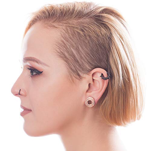 WBRWP 2pcs Stainless Steel Rhinestone Crystal Rose Ear Plugs Tunnels Expander Ear Gauges Stretcher Body Piercing 2g-5/8 (Rosegolden 2g(6mm))