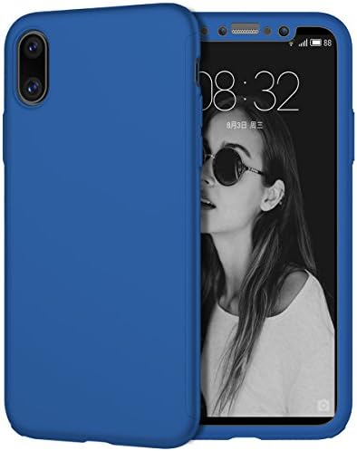 iPhone X Case, Coocolor [Perfect Fit] 360 Degree All-around Ultra Thin Full Body Coverage Protection Dual Layer Hard Slim Case + Tempered Glass Screen Protector For iPhone X-Blue