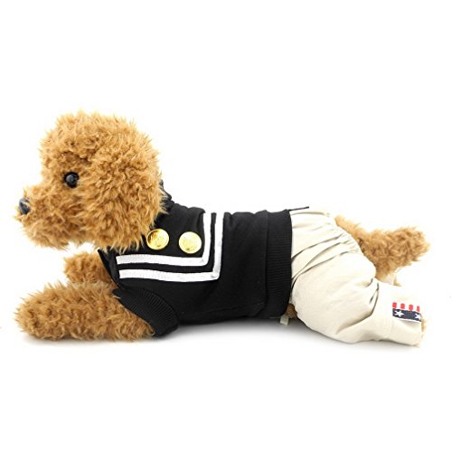 Ranphy Small Dog/Cat Jumpsuit Male Pet Outfits Doggie Fashion Naval Uniform Puppy Shirt Black XXL