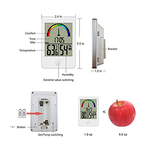 Dr. Prepare Digital Hygrometer Indoor/Outdoor Thermometer and Temperature Humidity Monitor Gauge with Clock for Reptiles, Incubator, Home, Office, Greenhouse, and Basement