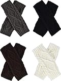 Tatuo 4 Pairs Women's Crochet Fingerless Gloves Knit Arm Warmers Sleeves Rhombus Gloves Thumb Hole Mittens (black, dark gray, white, coffee)