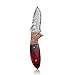 KUBEY Hunting Folding Knife Damascus Steel Blade Thumb Open Gentlemans Pocket Knife for Outdoor Camping Tactical Survival Tool(#DM082-Rosewood handle)