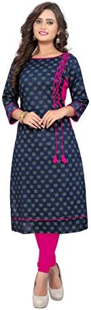 vaikunth fabrics Women's Cotton Straight Kurta (VF-KU-84-86, Blue, Large)