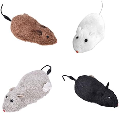 Ensunpal 4 pcs Wind up Lifelike Mice Mini Plush Mouse Funny Little Rat Joy Toys