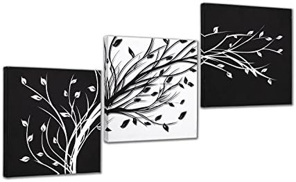LynHee Leaves Modern 3 Panels Giclee Prints Black and White Abstract Floral Trees Pictures Paintings on Canvas Wall Art for Living Room Bedroom Home Decorations