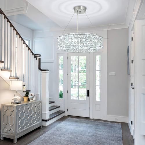 AOOCHOK Modern Crystal Chandelier for Dining Room, LED Chrome Pendant Lights, Round Crystal Pendant Light for Living Room, Hallway, Kitchen Island, D50cm