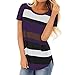 Moilant Women Stripe Loose T Shirt Round Neck Short Sleeve Top Casual Loose Blouse Purplethumb 1