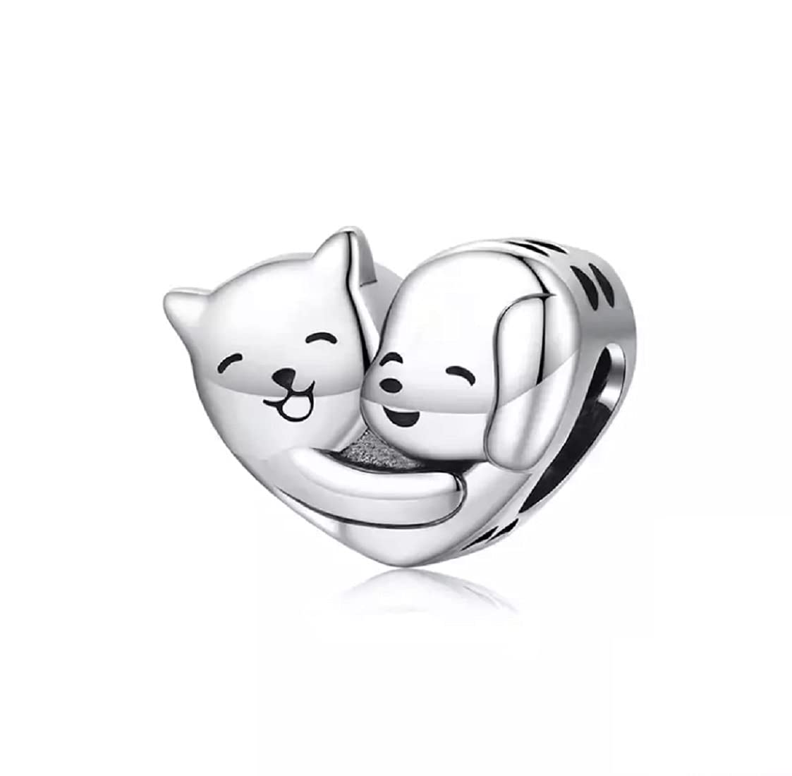 FeatherWish Sterling Silver 925 Charm Cat Dog Love Heart Puppy Pet Animal Family Best Friend Bead Fits And Compatible With Pandora Bracelets Gift Friend Wife Daughter Birthday