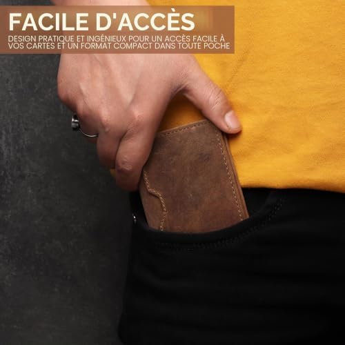 Portefeuille en Cuir avec Porte-Cartes de crédit pour Homme et Femme, Portefeuille Fin à Deux Volets avec Blocage RFID, Poche Avant Fine, Portefeuille Minimaliste, Petit étui pour Cartes
