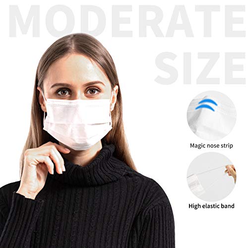 Disposable White Face Masks, 3 Ply Breathable Safety Face Masks with