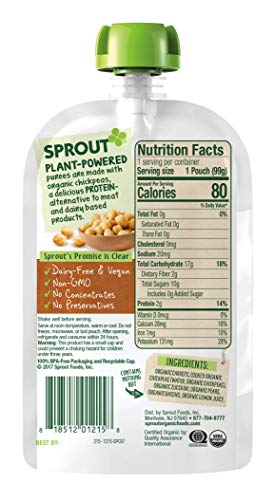 Sprout Organic Baby Food Pouches, Stage 2 Sprout Baby Food, Plant ProteinCarrot Chickpeas Zucchini Pear, 3.5 Ounce (6 Count) 2 Grams Plant Powered Protein, USDA Organic, Non-GMO, Nothing Artificial - Thumbnail 2