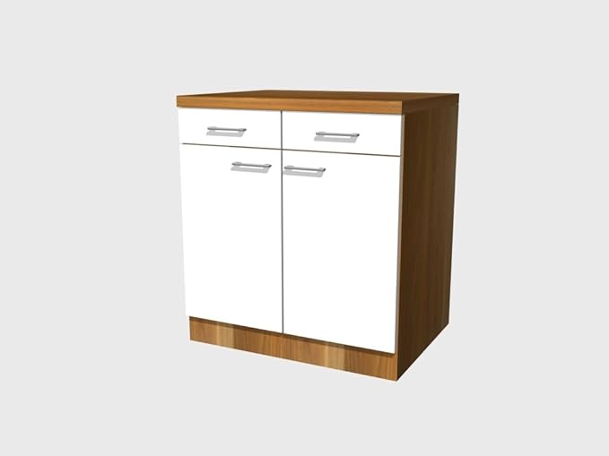 Küchen Unterschrank 80 cm Weiss Nussbaum - Como: Amazon.de: Küche