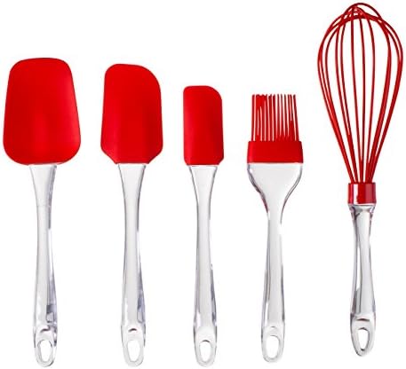 Eatneat Spatula Set with Silicone Tips and and Acrylic Handles - Heat Resistant And BPA Free - Includes Bonus Egg Whisk + Basting Pastry Brush!