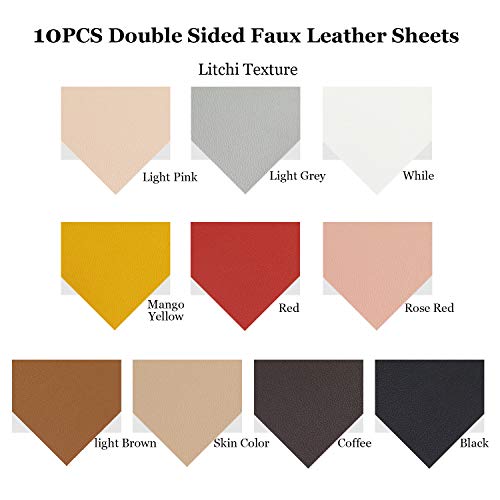 10pcs Metallic Faux Leather Sheets + 10pcs Double Sided Litchi Synthetic Leather Fabric Sheets(6”x 6”) with 140pcs Earring Hooks, 140pcs Jump Rings, Pliers and Cut Molds for Earring Making Crafts