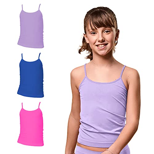 FOCENZA Tanktops für Mädchen aus Mikrofaser mit dünnen Trägern, elastisch und bequem, Multipack mit 3 Stück in verschiedenen Farben, hergestellt in Italien, Lavendel-Alaska-Fuchsia Fluo, M