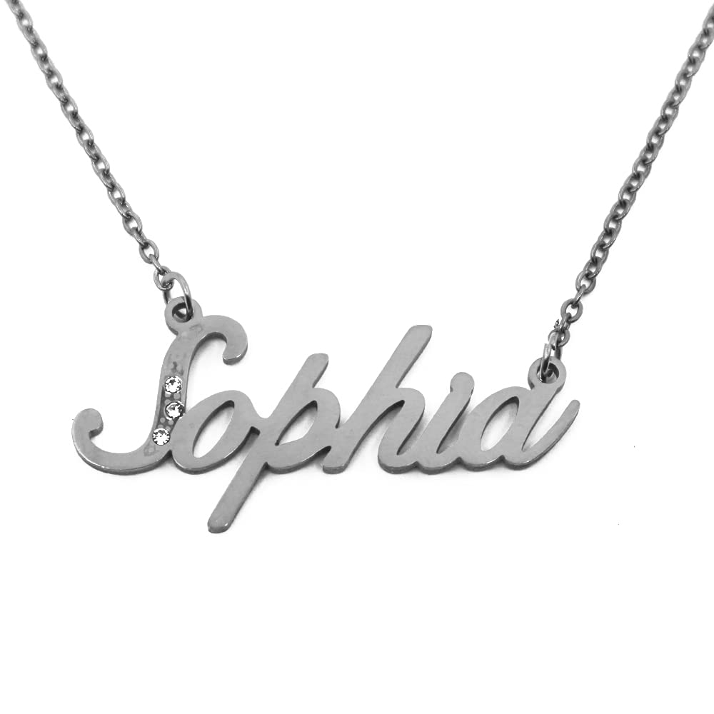 Kigu Name Necklace Sophia - Silver Tone - Custom Name Necklace - Personalised Jewellery for Ladies- Customised Jewellery for Girls- Custom Pendant Sophia