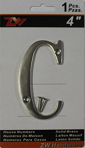 ZW Hardware B100 4 Inch Solid Brass Matt Nickel Plated House Letter C