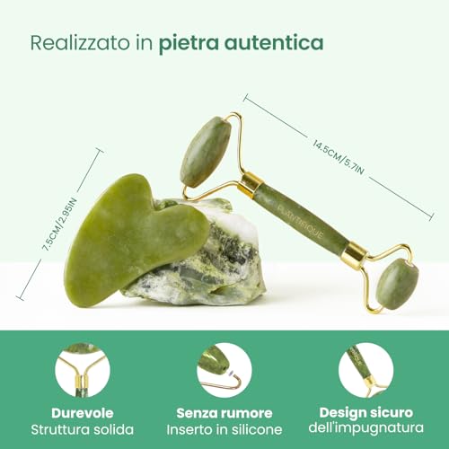 PLANTIFIQUE Jade Roller Face and Gua Sha | Jade Roller and Guasha Stone Anti-Wrinkle Massager | Skincare Face Roll Massager Kit | Complete Gift Idea Facial Body Feet Original Massage