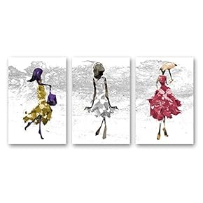 Canvas Wall Art Abstract Elegant People Painting Artwork for Home Prints Framed - 16"x24" x 3 Panels