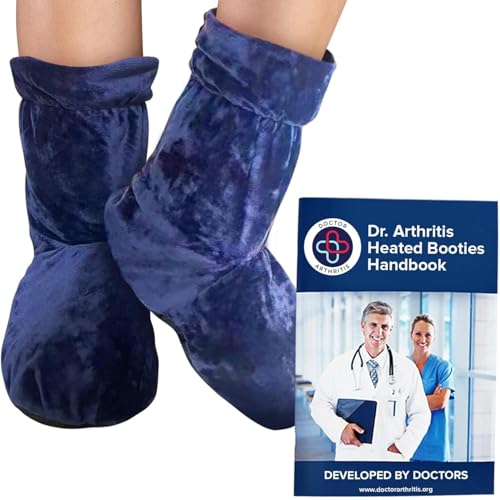 Doctor Developed Heated Booties (Not for walking), Foot Warmers for Women & Men, Heat Therapy Socks Microwavable Heating Pad for Feet, Foot Warmer Booties & Handbook (Blue)