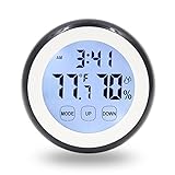 Hippih Digital Magnet Wall Clock with Indoor Thermometer Humidity Monitor,Touchscreen and Back Light (Black)