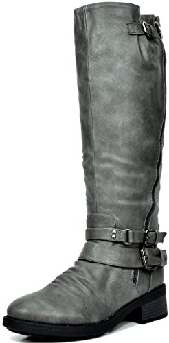 DREAM PAIRS ATLANTA-A Women's Side Zipper Fur Lined Riding Knee High Boots GREY SIZE 11