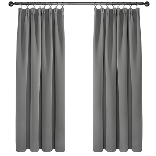 Deconovo Grey Blackout Curtains Thermal Super Soft Pencil Pleat Curtains Bedroom 46 x 54 Drop Inch Light Grey 2 Panels