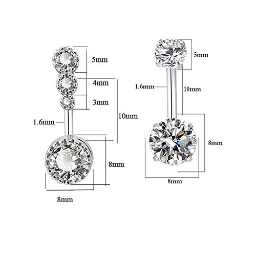 HQLA 14G Surgical Steel Belly Button Rings Sparkly Round Clear CZ Navel Curved Barbell Studs Sexy Body Piercing Set for Women Girls (2PC(Steel))