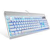 Gaming Keyboard Mechanical Illuminated Keyboard LED Backlit for PC Gamer 104 keys Industrial Sliver Aluminium backlighted Keyboard with blue switch White key Cap KG011 by EagleTec