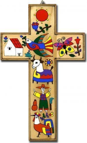 Living World Cross. Wood Cross. Latin American Cross. Wood Cross 25cms