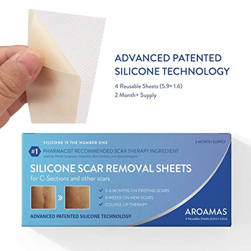 Aroamas Professional Silicone C-Section Scar Removal Sheets, Soft Adhesive Fabric Strips, Drug-Free, Relieves Itching, Remove Keloid Scars, Acne (2 Month Supply)