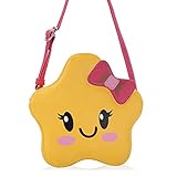 Ava & Kings Little Girl PU Faux Leather Purse Messenger Crossbody or Shoulder Bag for Kids, Teens, Toddlers, Cosplay Cute Fun Design - Yellow Star Face Handbag