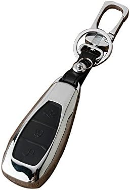 Happyit Zinc Alloy + Leather Car Key Cover Case for Ford Smart/Folding Focus Mondeo Edge Fiesta Kuga Mondeo MK4 Fiesta Fusion Escort Ecosport Car Key (A Black) - Image 3