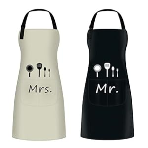 ETLEE Mr. en Mrs. Schort, verstelbaar keukenschort waterdicht slabbetje met zakken voor bruiloft bruidsfeest cadeau