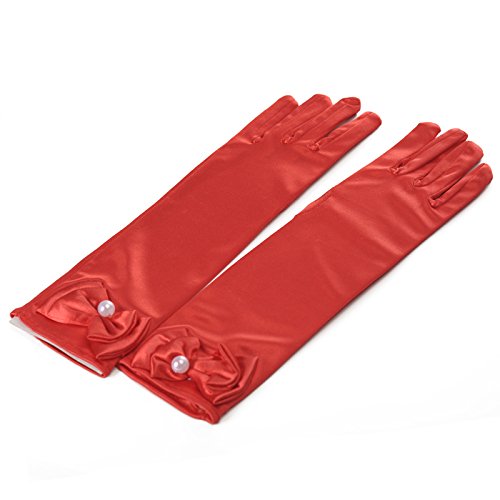 Lusiyu Girl Solid Color Long Elbow Length Formal Pageant Glove (Red) - Thumbnail 5